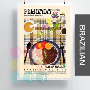 Feijoada Poster Vintage Style, Brazilian Food Wall Art, Brazil Cuisine Print, Modern Kitchen Decor, Retro Kitchen Poster, Gift For Her