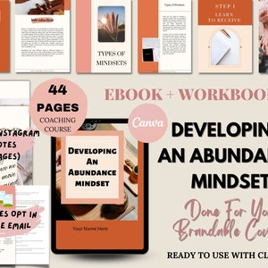 Done For You Ebook, Developing An Abundance Mindset Brandable Workbook, Life coaching tools, Lead Magnet Coaching Workbook Template