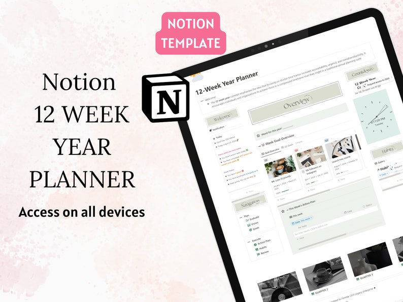 Notion Template 12 Week Year Planner, Notion Dashboard Goal Planner ...