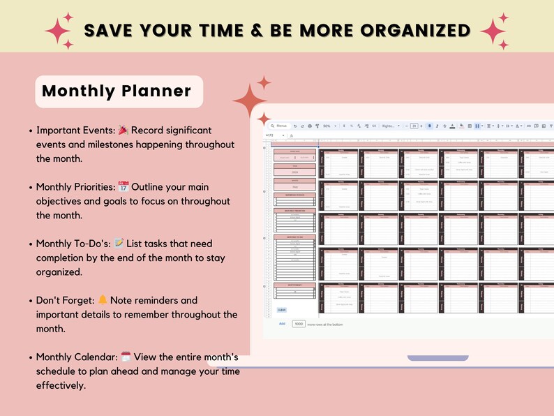 Daily Spreadsheet Google Sheet Monthly Calendar Template, Daily Weekly ...