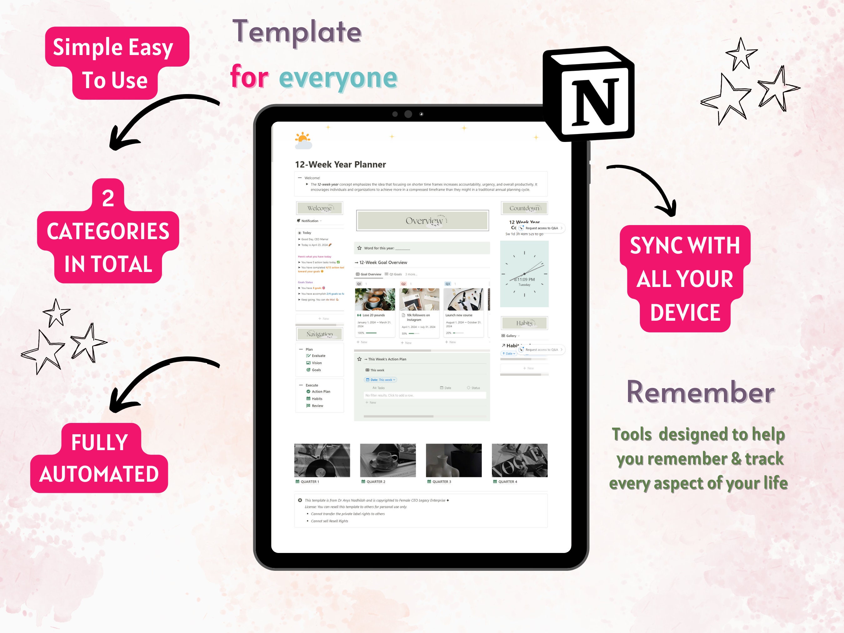 Notion Template 12 Week Year Planner, Notion Dashboard Goal Planner ...