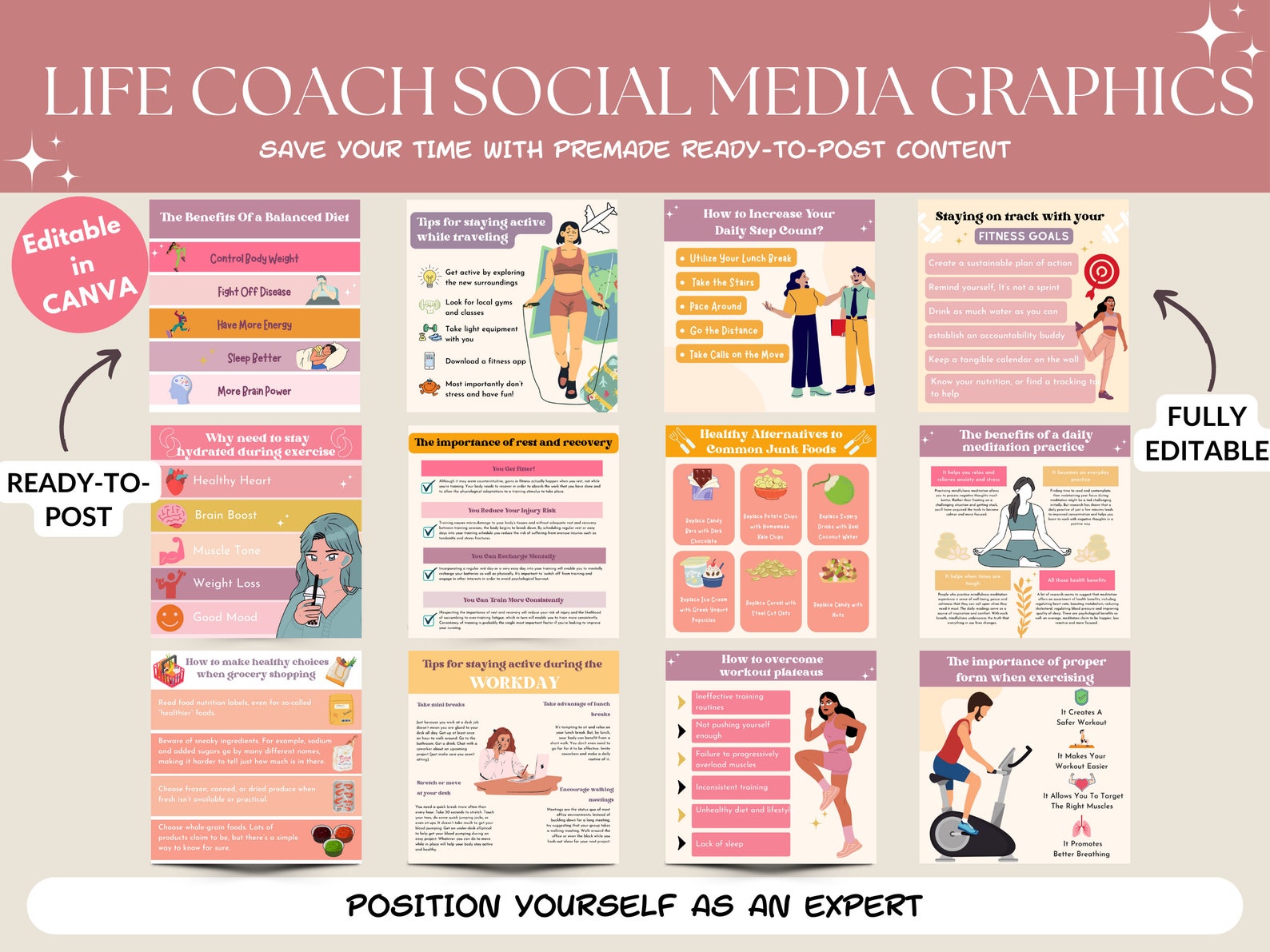 60 Life Coach Mental Health Social Media CANVA Templates, Life Coach ...