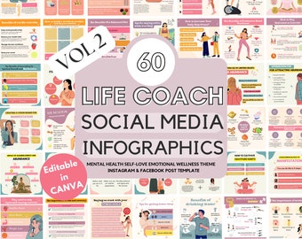 60 Life Coach Mental Health Social Media CANVA Templates, Life Coach Instagram Post Templates, Social Media Post, Emotional Wellness