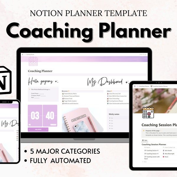 Notion Coaching Planner, Notion Dashboard, Notion Template for Coaches: Plan, Track, and Inspire, Coaching Business Tool, Notion Coach