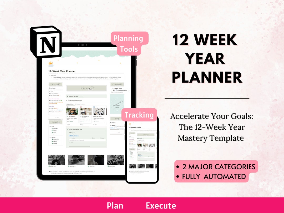 Notion Template 12 Week Year Planner, Notion Dashboard Goal Planner ...