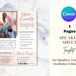 Speaker Sheet Canva Template, Professional Speaker Sheet, Motivator Media Kit, Keynote Speaker, Life Coach Poster