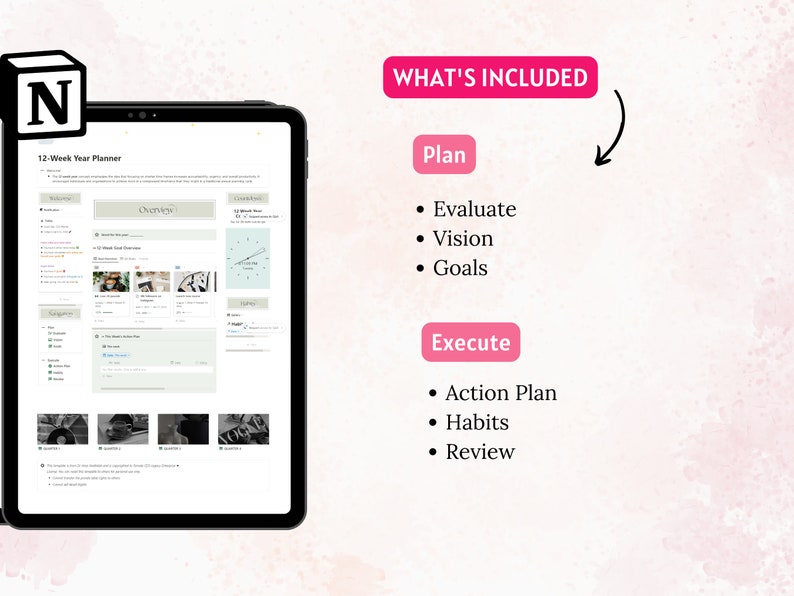 Notion Template 12 Week Year Planner, Notion Dashboard Goal Planner ...