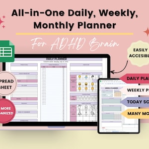 Daily Spreadsheet Google Sheet Monthly Calendar Template, Daily Weekly Schedule Task Tracker, Checklist To Do List Spreadsheet, ADHD Planner