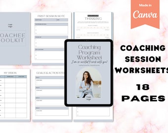Done For You Coaching Session Worksheets, Coaching Toolkit, Coaching Worksheet Templates, Client Session Editable Canva Template for Coaches