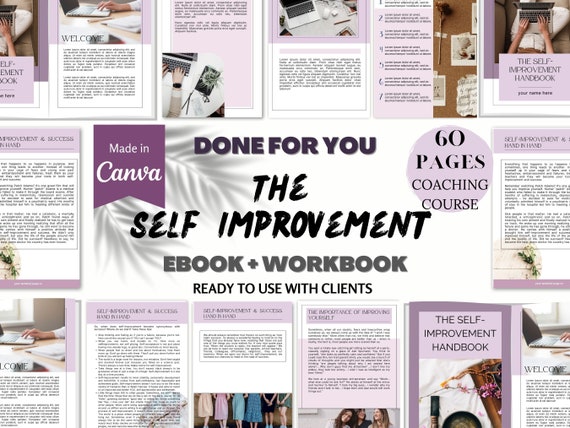 Self Improvement Coach Workbook, Lead Magnet Ebook, Brandable eCourse, Editable Canva, Life coaching tools, Done For You Content