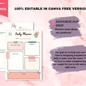 Editable Printable Planner Template Canva, Canva Template Kit, Daily ...