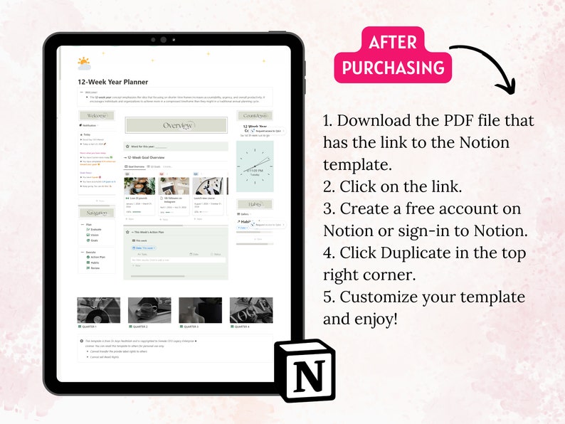 Notion Template 12 Week Year Planner, Notion Dashboard Goal Planner ...