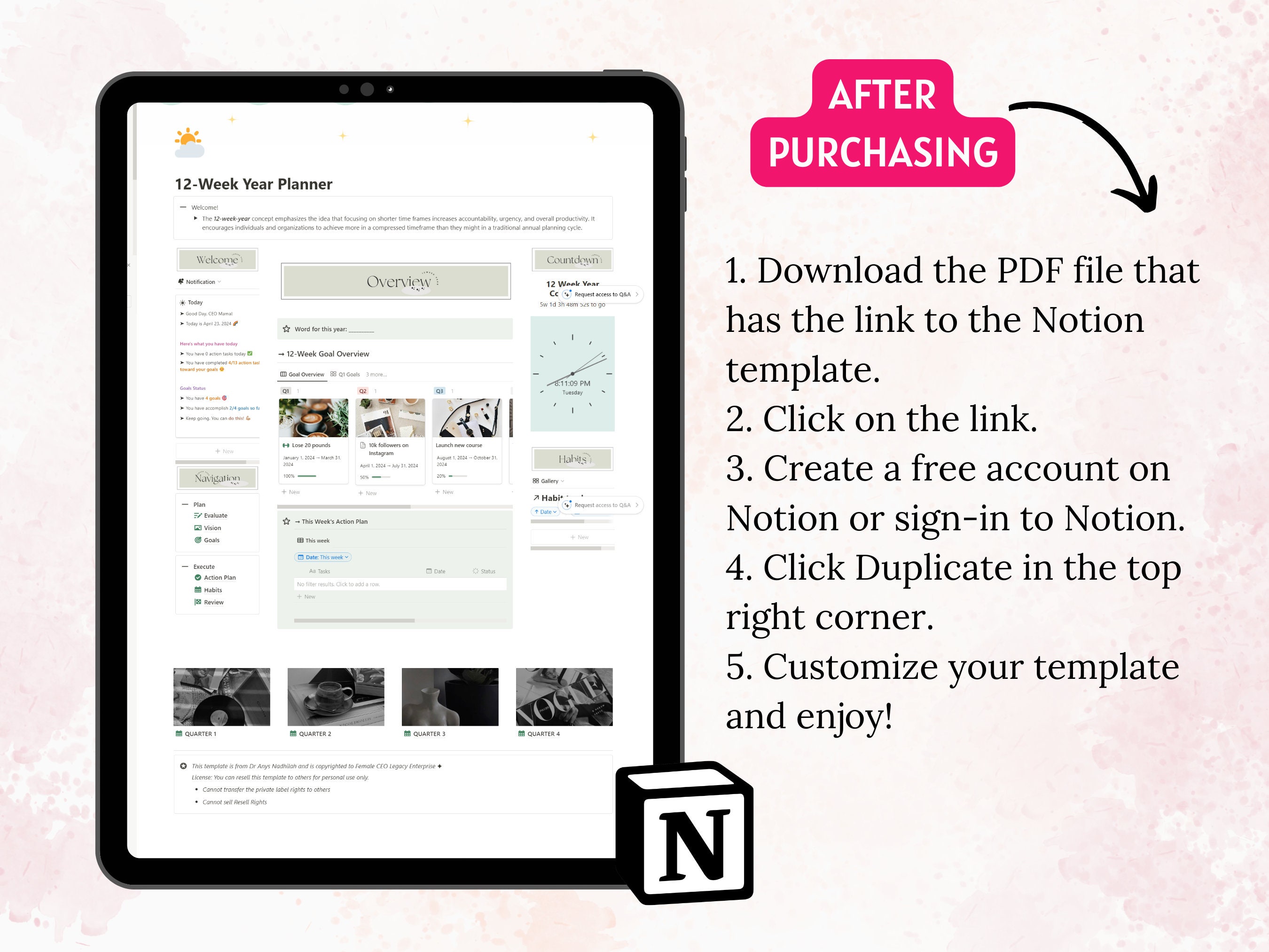 Notion Template 12 Week Year Planner, Notion Dashboard Goal Planner ...