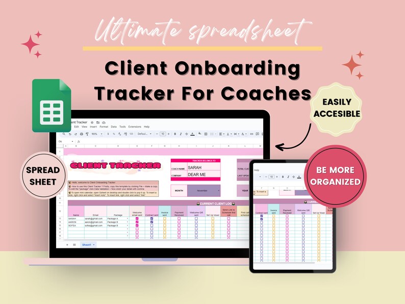 Client Onboarding Tracker Spreadsheet for Coaches, Client Management ...