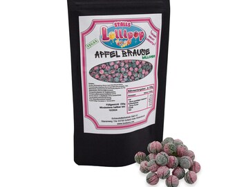 Bonbons Apfel Brause Kugeln - Leckere Brausebonbons von Stalls Lollipop. 250g vegane Leckerei im praktischem Doypack