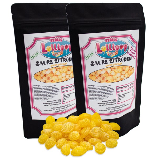 500g Zitronen-Bonbons- Sicher dir unseren sauren Klassiker im Doppelpack. Stalls Lollypop dein Onlineshop für hochwertige Bonbons