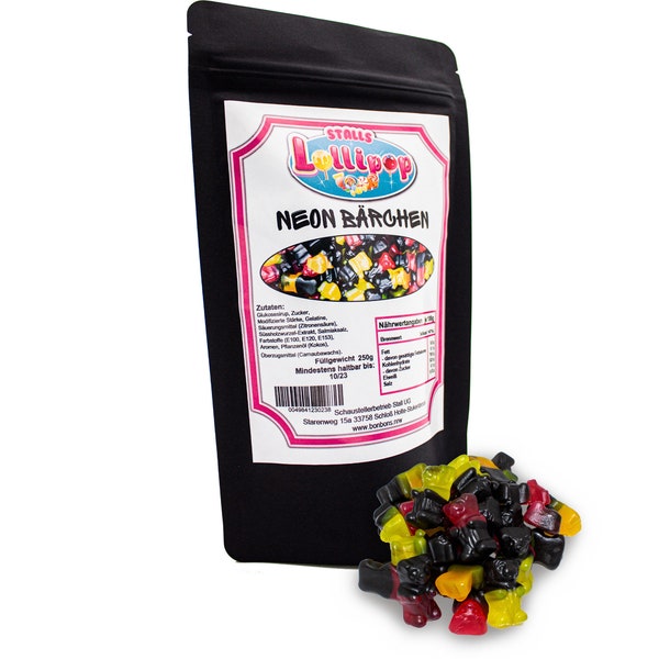 Fruchtlakritz - Weiches fruchtiges Lakritz - 250g Neon Bärchen von Stalls Lollipop - Holländische Lakritze