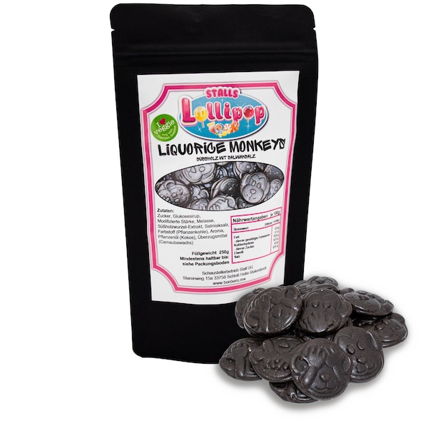 Monkeys - Holländisches Lakritz - 250g von Stalls Lollypop - Veganes Lakritz