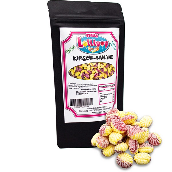 Bonbon KiBa - Fruchtbonbons mit Kirsch-Bananengeschmack - 250g vegane Fruchtbonbons von Stalls Lollipop