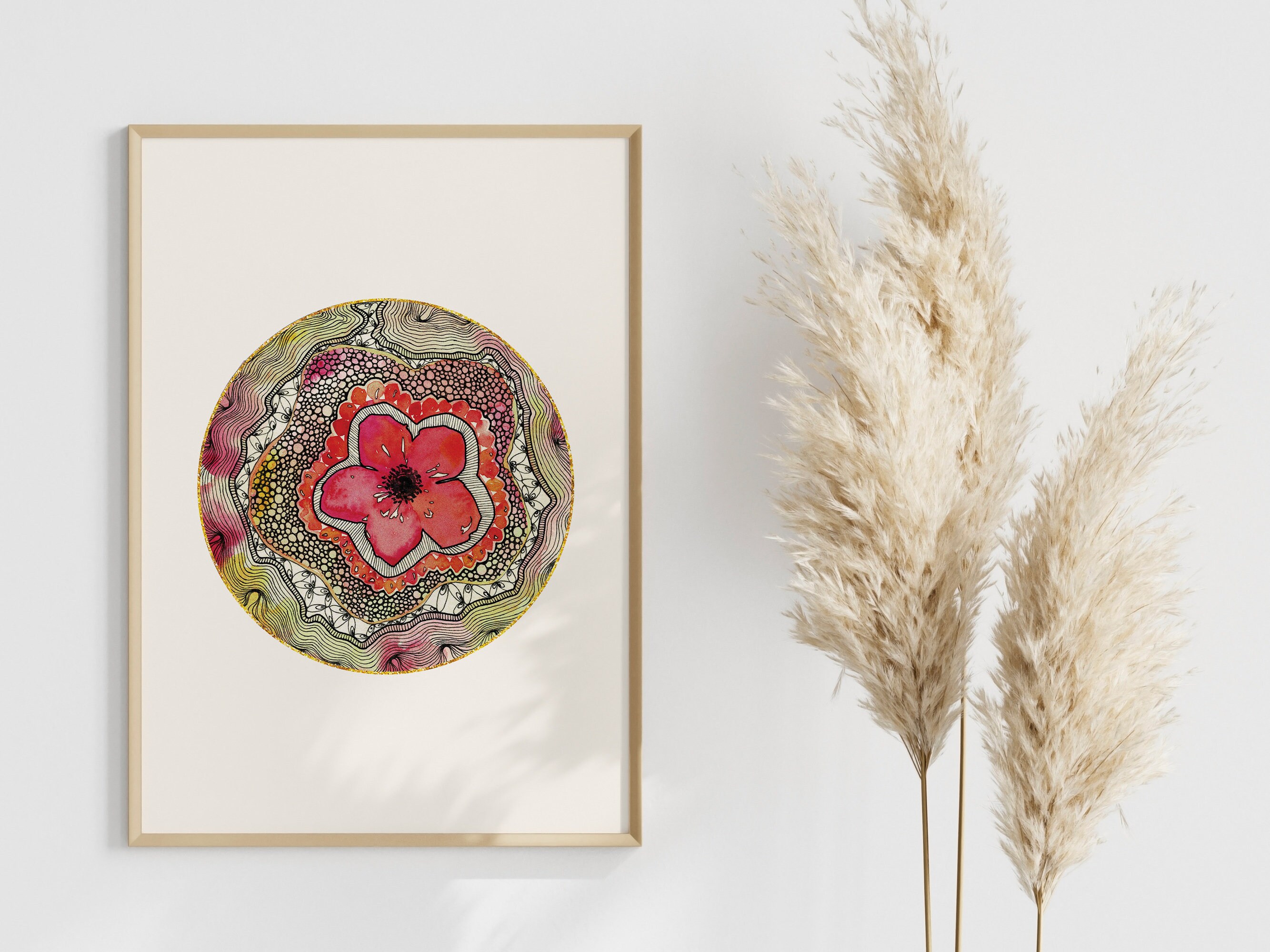 Affiche Abstraite Aquarelle et Encre, Anémone Rouge