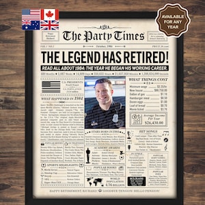 Personalized Police Retirement Newspaper Poster (Digital Download)