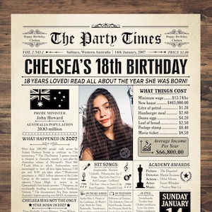 2007 Australien, 18.Geburtstag Geschenk, vor 18 Jahren 2007, Zurück in 2007, 2007 Australien Zeitung, 18.Geburtstag Poster, 18.Geburtstag Dekor