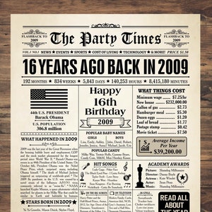 vor 16 Jahren 2009, Jahrgang 2009, Zeitungsschild 16
