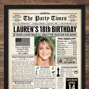 Póster de 2007, regalo de cumpleaños número 18, nacido en 2007, póster de cumpleaños de 2007 DESCARGA INSTANTÁNEA, hace 18 años, en 2007, decoraciones de cumpleaños número 18
