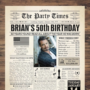 1975 poster, 50th birthday party decor, 50th birthday gift, born in 1975, 50th birthday newspaper poster, back in 1975, 50th birthday sign