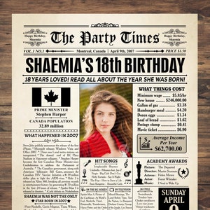 2007 CANADA, 18.Geburtstag Geschenk, 18.Geburtstag Zeitungsschild, 2007 Geburtstag Poster, Zeitungsschild 2007, Vintage Dekoration