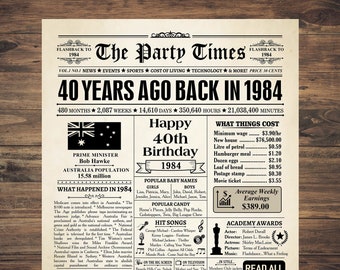 1984 AUSTRALIA, 40th birthday gift, back in 1984 print Aussie, 40th birthday newspaper print Australian, 1984 birthday poster, 40 years ago