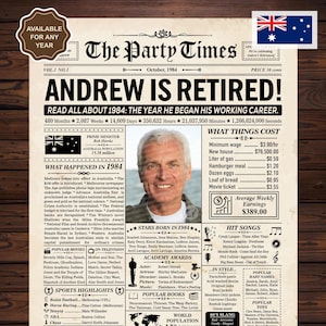 Regalo di pensionamento per uomini o donne, Giornale dei regali di pensionamento in Australia, Arredamento per feste di pensionamento, QUALSIASI ANNO, Regali di pensionamento personalizzati