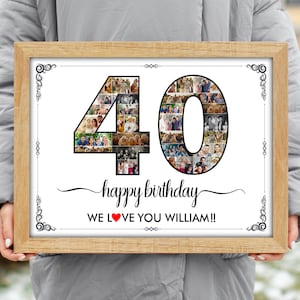 Décoration de fête pour 40e anniversaire - Panneau de collage photo - Cadeau d'anniversaire personnalisé réalisé avec vos photos numériques ! Cadeau pour 40 ans.