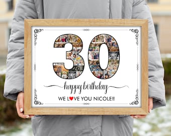 30th Birthday Gift, 30th Birthday Party Decoration - 30 Number Photo Collage - Custom Made with Your Digital Pictures, 1992 birthday poster