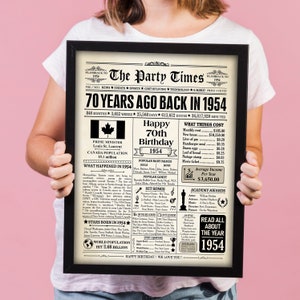 1954 CANADA, 70th birthday gift, 1954 birthday poster, 70 years ago, back in 1954, 70th birthday decor, 70th birthday card, born in 1954 image 3