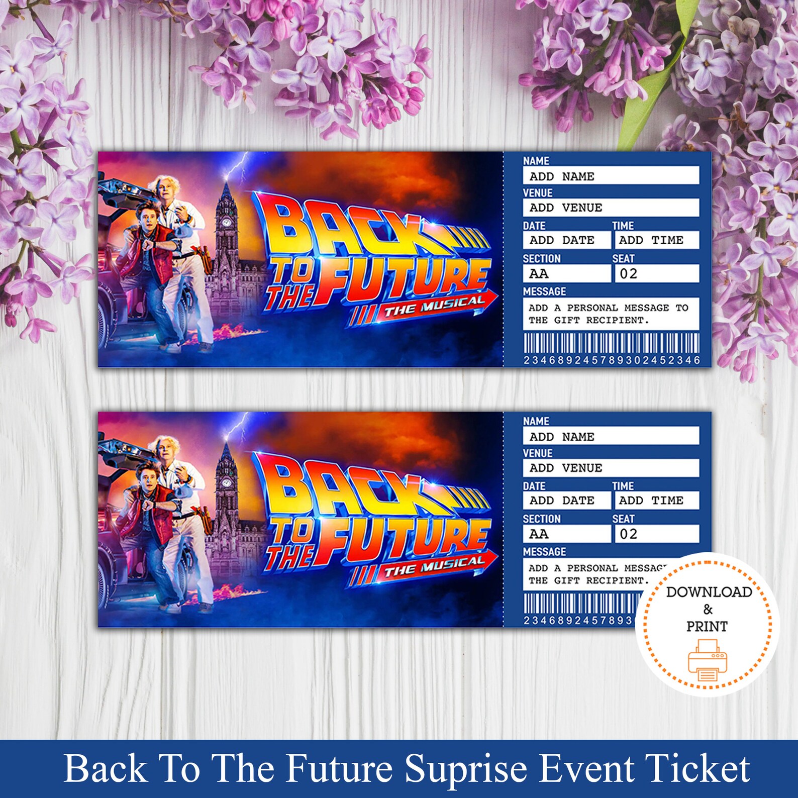Printable BACK to the FUTURE Broadway Surprise Ticket. Etsy