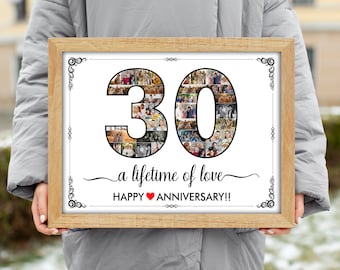 30th Anniversary, Back in 1992,  Poster Sign PRINTABLE, 30th Wedding Anniversary Gift, 30h Anniversary Party, 30 Number Photo Collage