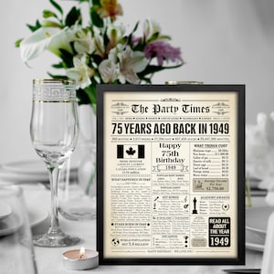 1949 CANADA, 75th birthday gift, 75th birthday newspaper Canadian, 1949 birthday poster, 75 years ago, back in 1949, 75th birthday decor image 6