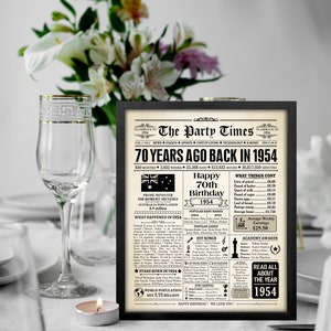 1954 AUSTRALIA, 70th birthday newspaper print Australian, 1954 birthday poster INSTANT DOWNLOAD, 70 years ago, back in 1954 print Aussie image 6