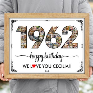 1962 birthday gift, 60th Birthday Gift, 60th Birthday Party Decoration - 60 Number Photo Collage - Custom Made with Your Digital Pictures,