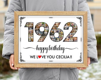 1962 birthday gift, 60th Birthday Gift, 60th Birthday Party Decoration - 60 Number Photo Collage - Custom Made with Your Digital Pictures,