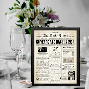 1964 AUSTRALIA, 60th birthday newspaper print Australian, 1964 birthday poster INSTANT DOWNLOAD, 60 years ago, back in 1964 print Aussie image 6