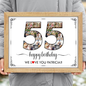 55th Birthday Gift, 55th Birthday Party Decoration - 55 Number Photo Collage - Custom Made with Your Digital Pictures, 1969 birthday poster