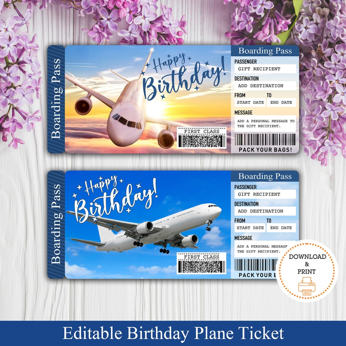 Birthday Airplane Ticket Printable Surprise Trip Ticket - Etsy