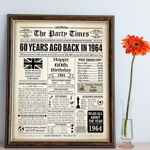 1964 UK, 60th Birthday Gift, 1964 newspaper, British 1964, UK 1964 Newspaper Poster, Back in 1964 BRITISH facts, Born in 1964 United Kingdom image 6