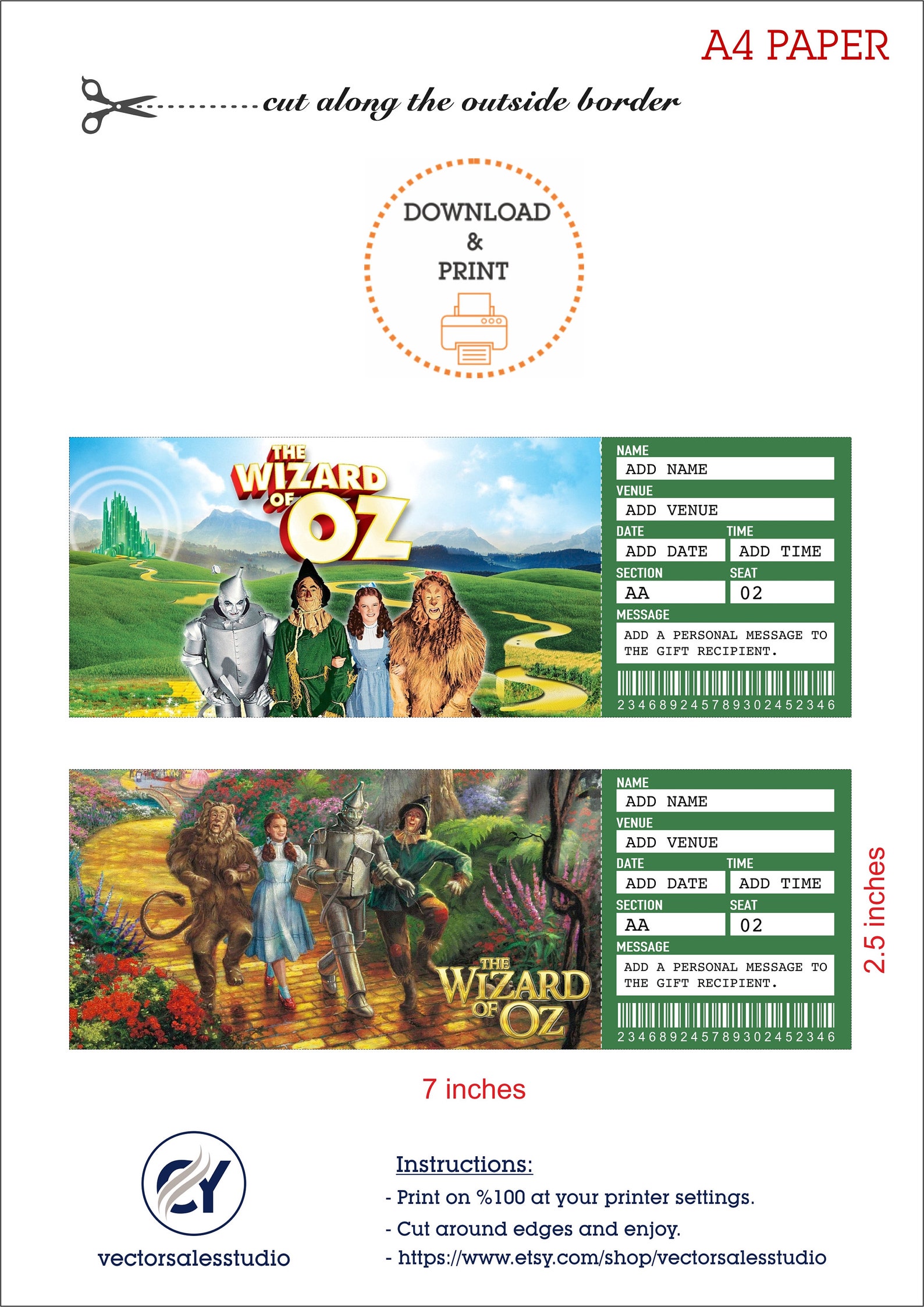 Printable WIZARD of OZ Broadway Surprise Ticket. Editable Etsy