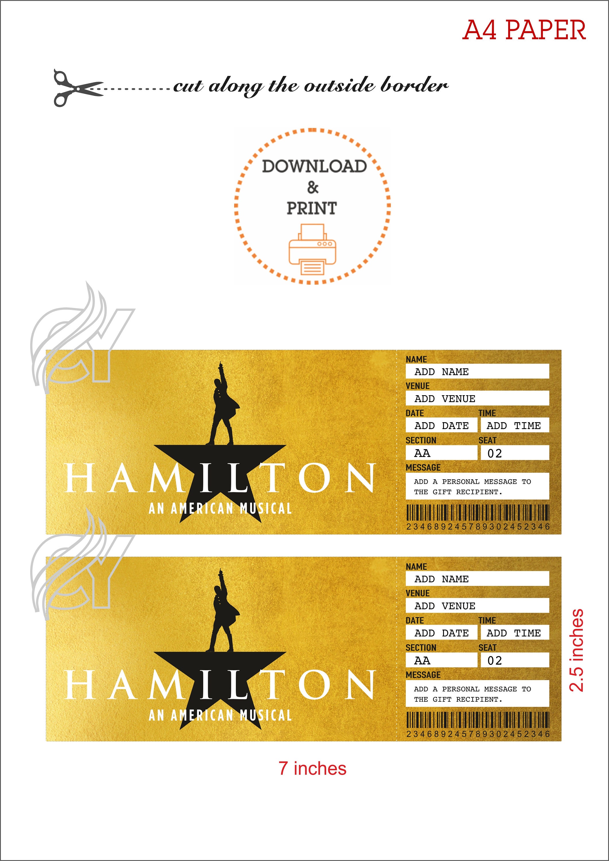 Printable Hamilton Broadway Surprise Ticket Hamilton The Etsy