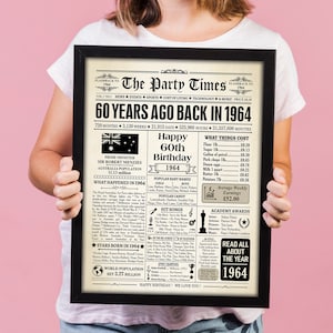 1964 AUSTRALIA, 60th birthday newspaper print Australian, 1964 birthday poster INSTANT DOWNLOAD, 60 years ago, back in 1964 print Aussie image 3