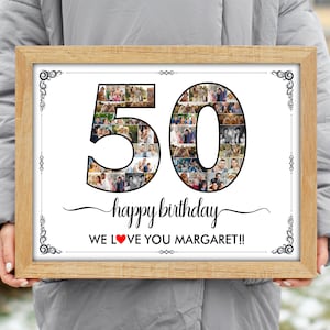 50th Birthday Gift, 50th Birthday Party Decoration - 50 Number Photo Collage - Custom Made with Your Digital Pictures
