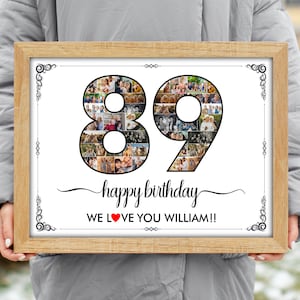 89歳の誕生日プレゼント、89歳の誕生日パーティーのデコレーション - 89の数字の写真コラージュ - あなたのデジタル写真でカスタムメイド - 89歳の誕生日の写真